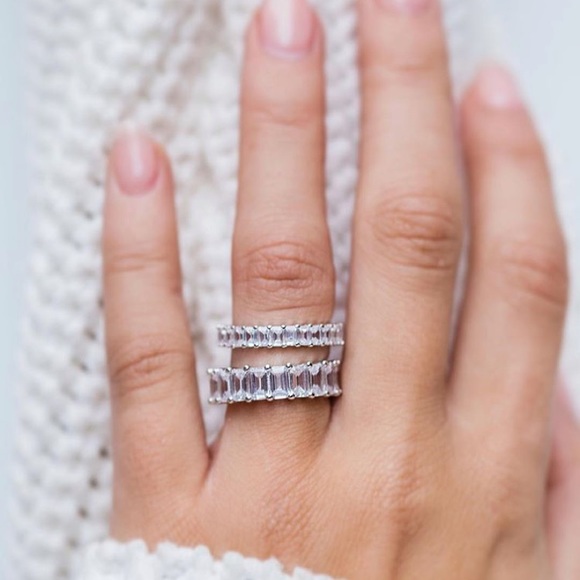 Emerald Cut Eternity Wedding Band Lab Diamond Ring - Picture 13 of 16